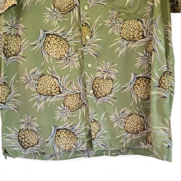 Chaps Ralph Lauren Mens Green Pineapple Print Hawaiian Short Sleeve Shirt Large - Picture 7 of 11